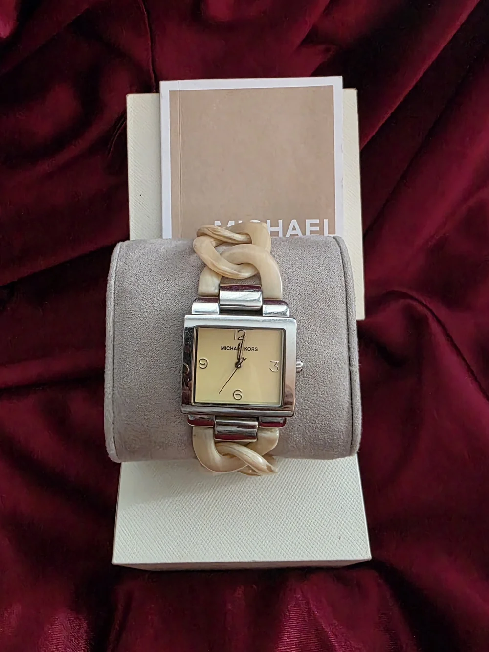 Michael Kors Cream Chain-Link Square Dial Bracelet Watch